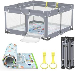 VANCLE Foldable Baby Playpen with Mat 127cm x 127cm for Babies and Toddlers, Playard for Kids Safety Play Yard Indoor & Outdoor Baby Fence Activity Center (Deep Gray)