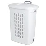 Sterilite 12228003 Ultra Wheeled Hamper, White Lid & Base w/ Titanium Handle & Wheels, 3-Pack