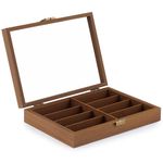 CO-Z 8 Compartment Sunglasses Organizer, Wood Eyeglasses Storage Box for Women Men, Lockable Eyewear Display Case with 8 Slots, Glasses Holder for Watches Jewelry Collection, Walnut