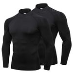 LNFINTDO 2 Pack Compression Tops for Men Long Sleeve Mock Turtleneck Shirts Quick Dry Base Layer Top for Gym Sports Fitness Workout Training