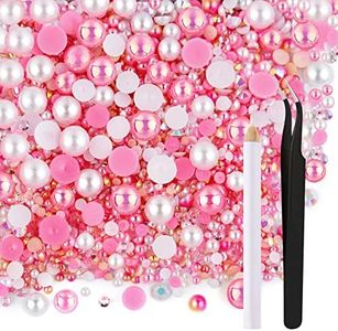 ASTARON 50g Mix Flatback Rhinestones Half Pearls for Crafts Mixed Size 3mm-10mm Flat Back Rhinestones for Crafts Flatback Pearls for DIY Tumblers Mugs Nail Art Shoes Clothes (Pink Series)