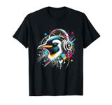 DJ Penguin with Headphones Music Art Colorful Paint Musician T-Shirt