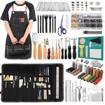 456Pcs Leather Working Tool Kit, Leather Craft Kits, Leather Sewing Tools Hand Stitching Kit with Apron, Leather Tooling Bag for Stamping, Carving, Sewing DIY Craft for Beginners and Professionals