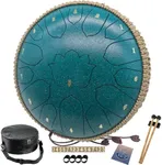 BETESINE 13-Inch 15-Note Steel Tongue Drum in C Major – Steel Drum for Meditation, Relaxation & Music Practice – Includes Mallets, Music Book & Carry Bag (Malachite Green)