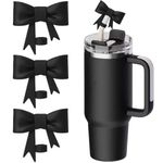 3 Pcs Black Bow Straw Covers Cap Toppers Compatible with Stanley 30&40 oz Tumbler Cups, 10mm Reusable Silicone Straw Toppers for Stanley Cups Straw Accessories(Black)