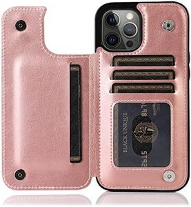 GoshukunTech Wallet Case for iPhone 14 Pro Max [Double Magnetic Clasp Durable Shockproof Cover] with Card Holders PU Leather Kickstand Card Slots for iPhone 14 Pro Max-Rose Gold