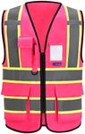 AYKRM 11 color High Vis Reflective Safety Vest for Women Men Security Pocket Zipper, Pink, XX-Large