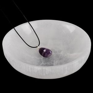 Large Selenite Bowl with Amethyst Necklace – 5.5" Selenite Crystal Bowl – Mined & Crafted in Morocco – Ideal for Cleansing Crystals & Healing Stones - Protection Crystals - Spiritual Gift & Decor