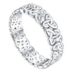 FOCALOOK 5mm Plain Silver Rings for Woman Irish Jewelry Celtic Design Trinity Triquetra Knot Band Sterling Silver Pinky Ring Size J 1/2