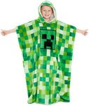 Minecraft Fleece Hoodie Blanket for Kids and Teenagers One Size Kids Fleece Poncho with Sherpa-Lined Hood Gifts for Gamers, Green, One Size