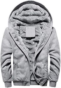 Flygo Men's Winter Sherpa Lined Hoodie Jacket Thermal Full Zip Hooded Fleece Sweatshirt (Grey, Small)