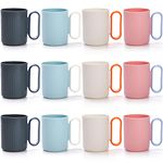 Jucoan 12 Pack Reusable Plastic Coffee Mugs,480 ml Unbreakable Plastic Cups with Handle for Coffee, Tea, Drinks, BPA Free Healthy Drinking Mugs for Kids, Adults, 4 Colors