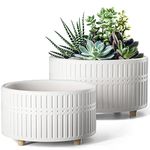 LE TAUCI Succulent Pot, 6.5+8 Inch Ceramic Plant Pots, Shallow Planters for Indoor Plants, Plant Pots Indoor with Drainage Hole, Modern Round Pot Plante Interieur, Gifts for Mom, Set of 2, White