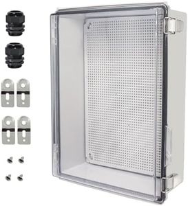 Zulkit Junction Box,IP67 Waterproof Electrical Box Hinged Clear Cover Stainless Steel Buckle Plastic Enclosure for Project w Mounting Plate Wall Bracket and 2 Cable Gland 15"x11"x5.1"/380x280x130mm