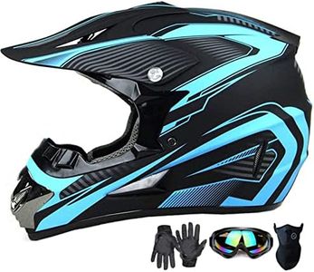 Motocross Helmet,Youth Kids Trend Full Face Helmet,ATV Motorcycle Helmet,Dirt Bike Downhill Off-Road Mountain Bike Helmet,DOT Certified,4-Piece Set (Blue, S)