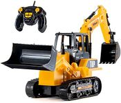 Top Race 8 Channel Full Functional Remote Control Excavator - Backhoe Toys for Boys - Battery Powered Electric RC Remote Control Construction Vehicles with Lights & Sound TR-119