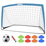 ANMERXG 6x4 FT Kids Soccer Goals for Backyard, 6'x4' Portable Soccer Goal with Ball and Cones Training Equipment, Soccer Nets for Backyard Set Indoor Outdoor Sports (6x4FT, Blue, 1 Goal)