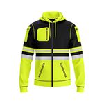 trending babz Mens Hi Vis Pullover Hoodie Reflective Tape Safety Work Drawstring Multi Zipped Pockets High Viz High Visibility Hoodie Sweatshirt