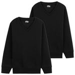 CityComfort Boys V Neck Sweatshirt with Long Cuffed Sleeves (Black - 2 Pack, 9-10 Years)