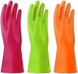 Alimat PluS 3 Colors Rubber Gloves, Washing up Gloves Without Liner, Reusable Cleaning Gloves Latex Free, Waterproof Kitchen Gloves for Laundry, Gardening (S)