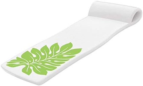TRC Recreation Sunsation 1.75” Thick Vinyl Coated Foam Swimming Pool Float Mat Adult Lounger with Built-In Roll Pillow, White/Green Leaf