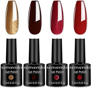 Senvenski Gel Nail Polish Wine Red Rose Gold Burgundy Chutney Maroon Glitter Starrily Sparkle Shimmer Crystal Gift Soak Off Gift Set UV LED Art Varnish Manicure (CS009)