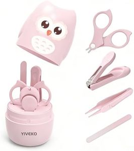 YIVEKO Baby Nail Kit, 4-in-1 Baby Nail Care Set with Cute Case, Baby Nail Clippers, Scissors, Nail File & Tweezers, Baby Manicure Kit and Pedicure kit for Newborn, Infant, Toddler, Kids-Owl Pink