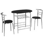 GiantexUK 3-Piece Dining Table Set, Metal Frame Kitchen Table Set with Storage Shelf, 2 Chairs, Compact Breakfast Bar Table Set for Home Kitchen Living Room Apartment Office (Black + Silver)