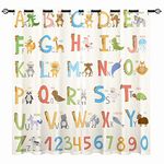 YUANZU ABC Curtains - Kids Boys Girls Eyelet Blackout Alphabet with Cartoon Animals Print Pattern Thermal Insulated Room Darkening Window Drapes for Nursery Baby Bedroom 2 Panels W117cm x D137cm