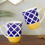 The Earth Store Moroccan Yellow Blue Coffee Mug Set of 2 Ceramic Tea Mugs, Milk Mugs,Microwave Safe Coffee Mugs,Ceramic Tea Cups (300 ml Each)