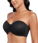 Lemorosy Women's Strapless Bra for Large Bust Full Support Non-Slip Minimizer Underwire Unlined Bandeau Bra(Black,36DD)