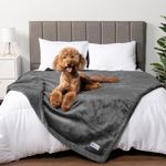 PetAmi Waterproof Dog Blanket for Bed Couch Sofa | Warm Sherpa Pet Throw Blanket | Super Soft Microfiber Fleece | Reversible Design for Puppy and Large Pet Dog | 60 x 80 Inches (Gray/Gray Sherpa)