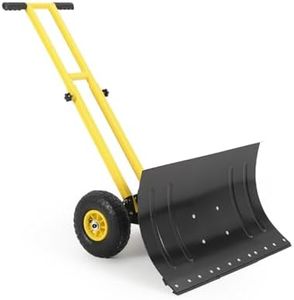 Snow Shovel with Wheels, 5-Position Angled Blade & Rubber Wheels, Heavy-Duty Back Saver Steel Snow Plow for Driveways, Sidewalks & Doorways, Double Rod, 29" W X 16.5" H, Black & Yellow