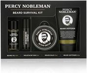 Percy Nobleman Beard Survival Kit, a Beard Grooming Kit containing a scented beard oil, beard balm, moustache wax, and a beard softener