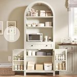 YITAHOME Arched Kitchen Pantry Storage Cabinet with Charging Station and Microwave Stand, 73" Farmhouse Versatile Cupboard with Door, Shelves, Drawer, and Spice Rack for Home Living Dining Room, White