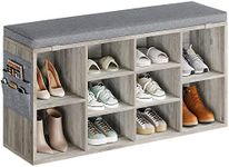 IDEALHOUSE Shoe Bench Entryway with Storage, Shoe Rack Bench with Cushion, Cubby Seat Shoe Cabinet, 3-Tier Adjustable Shelf for Entryway, Living Room, Bedroom, Hallway (Grey, 41 inch)