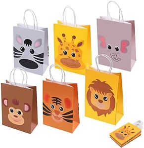 flintronic 18PCS Bolsas (Talla 21 * 15 * 8 CM) Infantil, de Papel Kraft Bolsas de Regalo para Navidad, Cumpleaños, Animales Selva Fiesta con 6 Animales Mezclado
