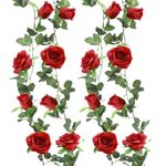 Felice Arts 2 Pack Burgundy Artificial Floral Garland 13 FT Fake Rose Vine Hanging Rose Garland for Mother's Day Wedding Flowers Table Centerpiece Arrangement Room Baby Shower Teepee Mirror Decor