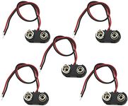 5Pack 9V Battery Snap Connector 9 Volt Battery Clips Connector Buckle Plastic Housing, T-type