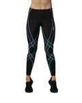 CW-X Women's Endurance Generator Joint and Muscle Support Compression Tight, High Performance Leggings for Running and Weight Lifting, Black/Cyan, Black/Cyan, Medium