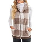 zcgoxvn Women Vests Plaid Winter Jackets Sleeveless Fuzzy Vests Cozy Fleece Outerwear Zip Up Winter Vest Fashion Cardigan