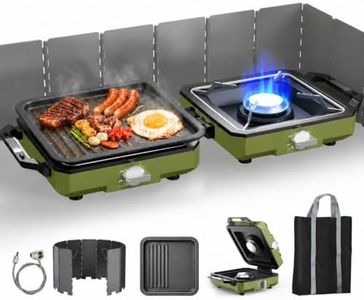 ODSD 2 Burner Camping Stove with Windshield, 20000 BTU Propane Camp Stove, Portable Folding Gas Stove, Camping Essentials Gear Includes Frying Pan, Coffee Stand & Carry Bag, Green