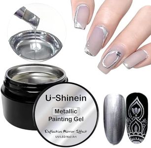 U-Shinein Nail Gel, Metallic Painting Gel, Mirror Silver Painted Nail Polish, 3D Metal Painting Drawing Mirror Nail Gel Polish Glossy Soak Off UV/LED DIY Nail Art Manicure 8ml