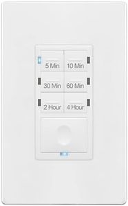 ENERLITES Countdown Timer Switch for Bathroom Exhaust Fan, Wall Light Switch Timer, 5 min – 4 Hours, Night Light LED Indicator, Neutral Wire Required, UL Listed, HET06-4H-W, White
