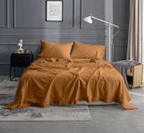 Simple&Opulence Belgian Linen Sheet Set with Ruffle Edge - 4 Pieces (1 Flat Sheet & 1 Fitted Sheet & 2 Pillowcases) Natural Flax Cotton Blend Soft Bedding Breathable Farmhouse (Ruffles Rust, Queen)