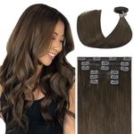 WindTouch Clip in hair Extensions for Women Real Human Hair, Medium Brown Hair Extensions 18 Inch 70g #4, Brown Remy Human Hair Extensions Clip ins for Women, Soft Natural Straight