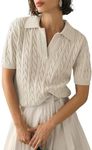 FSVABY Womens Lightweight Short Sleeve Collared Neck Sweater Shirts Casual Cable Knit Pullover Tops, Apricot, Small