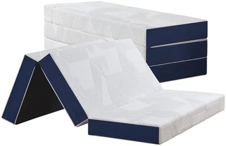 Okeery Matelas pliant, 120 x 195 x 15 cm, en 4 parties, pliable, housse lavable, matelas en mousse, matelas d'invités, blanc et bleu