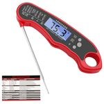 Lonicera Digital Meat Thermometer with Foldable Probe, Backlight & Calibration. Waterproof & Instant Read for Kitchen Food Cooking Baking Candy Liquid (Red)