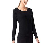 QNQ Monte Carlo Women's Pure Wool Thermal 3/4th Sleeve (TOP) (38 - Large) Black